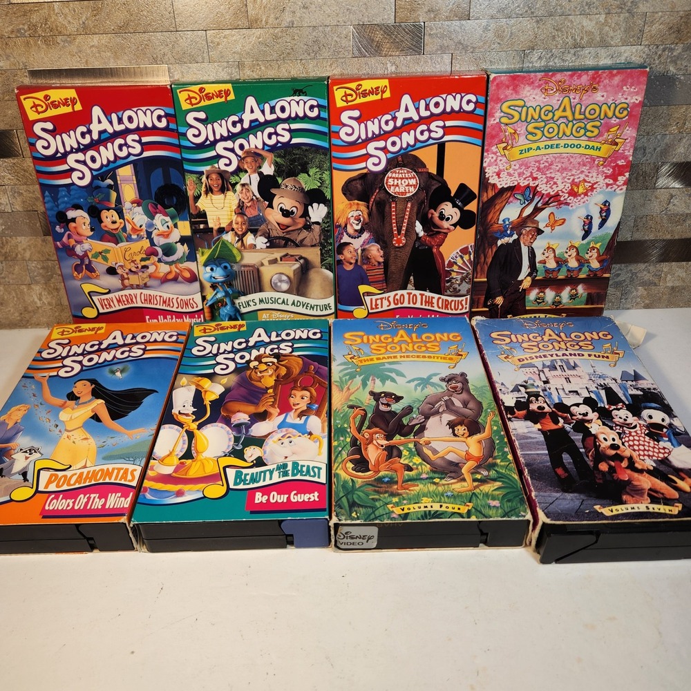 Vintage Disney Sing Along Songs VHS Lot of 8 Disneyland Fun Pocahontas Beauty